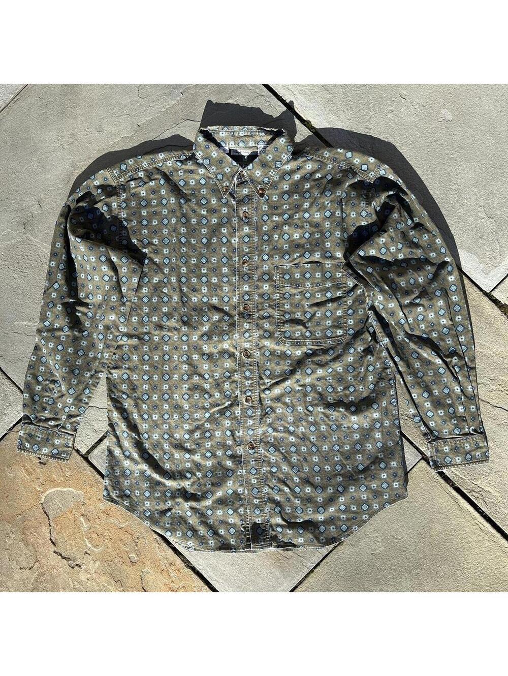 Vintage 90s Diamond Square Pattern Button Down Shirt